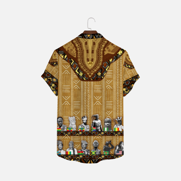 Mudcloth Dashiki Button Shirt Unisex Short-sleeve Blouses No Collar Kingshiki - Image 2