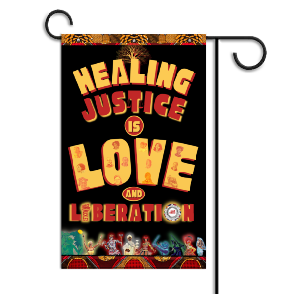Double-Sided Healing Justice Flag Banner 16" x 30" Afro Unidad - Image 2